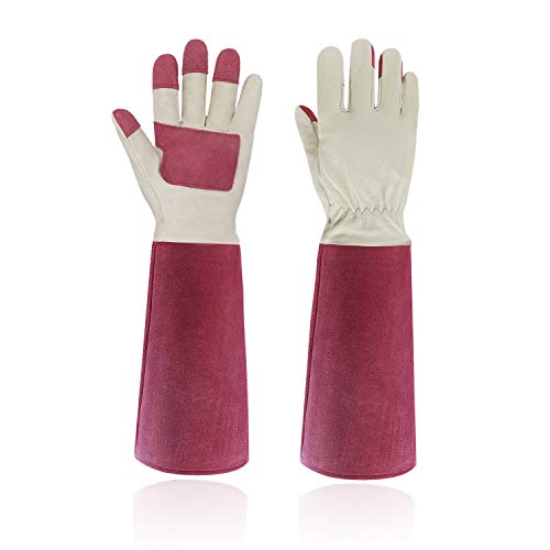 HANDLANDY Rose Pruning Gardening Gloves for Men & Women, Thornproof Long Gauntlet Gloves, Pigskin Leather - Breathable & Durability (Large)