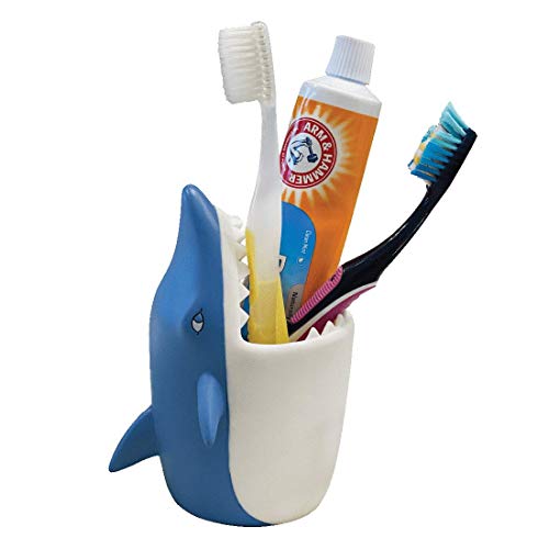 Kids Toothbrush Holder Toothbrush Organizer – Durable Silicone Animal Tooth Brush Holder – Easy to Clean Toothbrush and Toothpaste Holder – Toothbrush Holders for Bathrooms by Lily’s Home - Shark