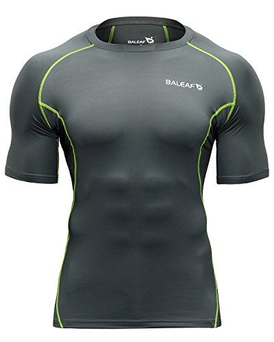 BALEAF Men's Short Sleeve Compression Shirts Gym Base Layer Compression Tops Color Grey Size L