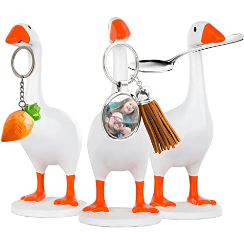 Leiormvses Magnetic Goose Duck Key Holder 1 Pcs, Room Decorations Cute Figurines Ornament Goose Merch Animal Statues for Home Decor Housewarming Gifts (White Base)