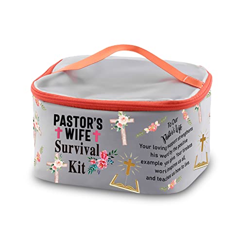 PXTIDY Pastor's Wife Survival Kit Pastor Wife Makeup Organizer Bag Bible Study Toiletry Case Priest Wife Minister Wife Gift(grey LT)
