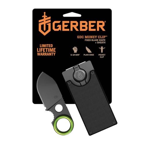 Gerber Gear GDC Money Clip with Small Pocket Knife, Stainless Steel Fixed Blade Knife and Case, Gifts for Men, EDC Gear for Camping and Hiking