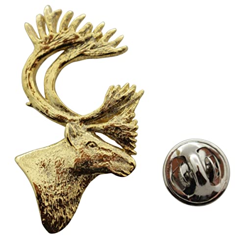 Caribou or Reindeer Head Pin ~ 24K Gold ~ Lapel Pin - 24K Gold Plated