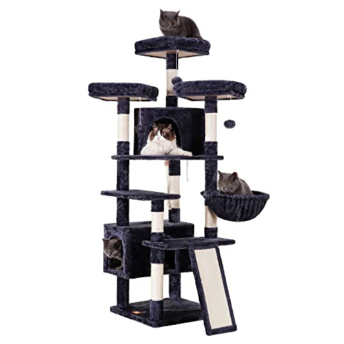 Heybly Cat Tree Large Cat Tower for Indoor Cats,Multi-Level Cat Furniture Condo for Cats with 3 Padded Plush Perch, Cozy Basket and Scratching Board HCT024G