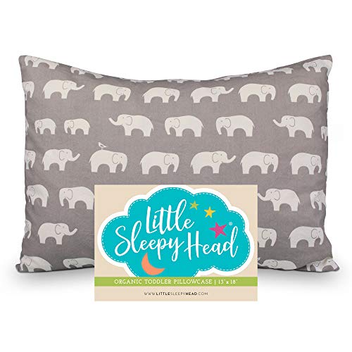 Little Sleepy Head Toddler Pillowcase 13 x 18-100% Organic Cotton & Hypoallergenic (Happy Elephants)