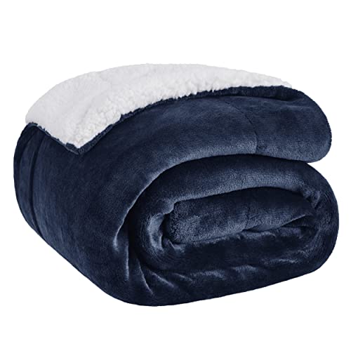 Bedsure Sherpa Fleece Throw Blanket for Couch - Thick and Warm Blanket for Winter, Soft Fuzzy Plush Throw Blanket for All Seasons, Navy, 50x60 Inches