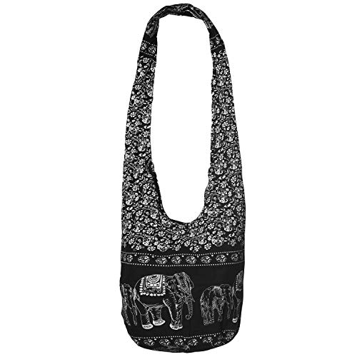 Thai Hippie Bag Hippie Elephant Sling Cross Body Bag Purse Zip Pocket A Zip Inside Pocket Handmade Color Black