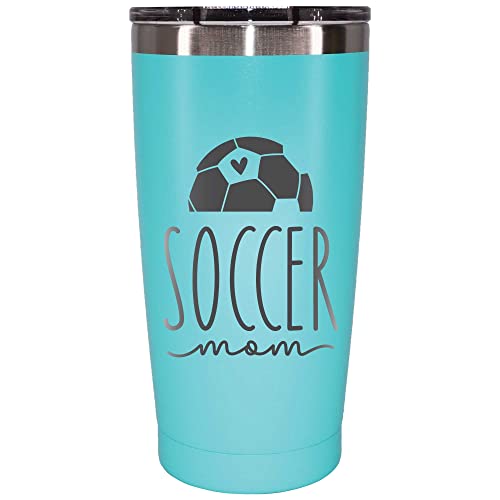 MugHeads Soccer Mom Tumbler - Soccer Mom Gifts - Soccer Gifts for Women - Soccer Mom Accessories - 20oz Vacuum Insulated Powder Coated Stainless Steel Soccer Tumbler with Magnetic Slider Lid (Mint)