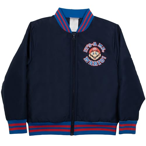 Nintendo Super Mario Bros It's-A Me, Mario! Boys Bomber Jacket, Zip-Up Varsity Jacket for Kids and Toddlers (Size 10-12, Navy)