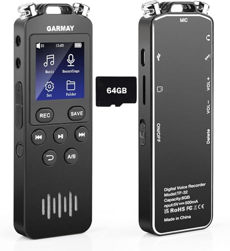 GARMAY Digital Voice Recorder Upgraded 72GB 1536KBPS 5148Hours Recording Capacity 32H Battery Time Voice Activated Recorder with Noise Reduction Audio Recorder with Playback for Meeting Lecture