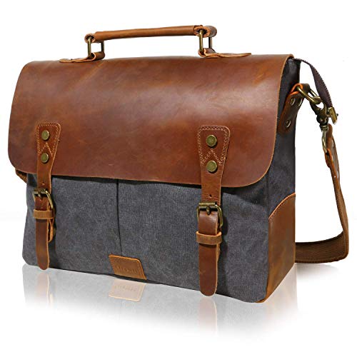 Lifewit 14 inch Men Messenger Bag Briefcase Leather Laptop Satchel Canvas Briefcase, Grey