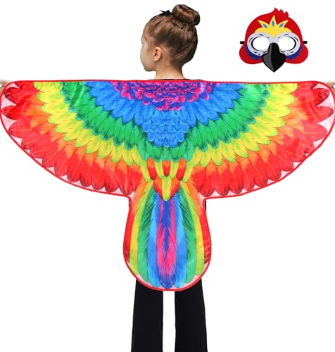 D.Q.Z Bird-Wings Parrot Costume for Kids Dress Up with Mask, Pirate Costume Accessory Halloween Party Favor Toys (Rainbow)