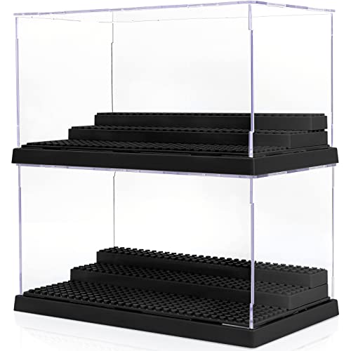 Mlikero 2 Pack Display Case for Minifigures Action Figures Block,Removable Acrylic Minifigure Display Case Box Storage with 3 Movable Steps for Collection Bricks Blocks Toys ,Models Minifigures…
