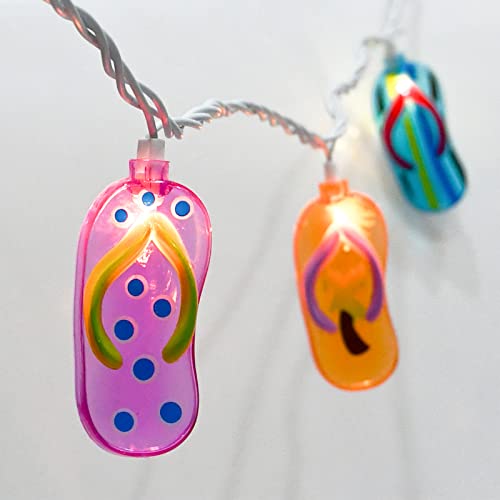 Cbebew 8.5Ft Slipper String Lights Tropical Beach Themed String Lights with 10 Colorful Flip Flops, Outdoor Flip Flop Fairy String Lights for Summer Bedroom Wedding Tent Holiday Party Decoration