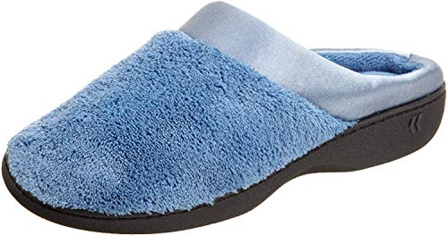 isotoner Women's Microterry PillowStep Satin Cuff Clog Slippers, Denim. 7.5-8 B(M) US