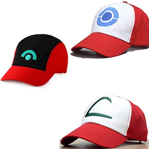 Ash Ketchum Adult Hat 3 Caps a Set Cosplay Accessory