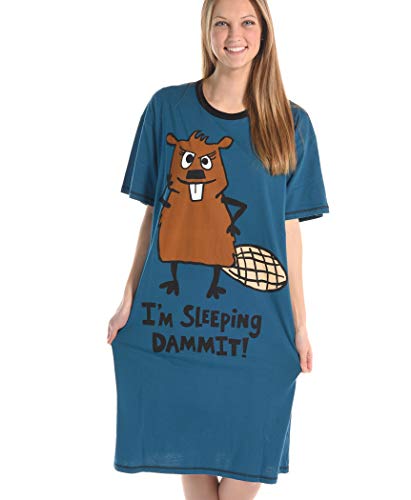 Lazy One Nightshirts for Women, Cute Nightgown for Women, Animal Designs, Beaver, Tired, Don't Mess With Me (I'm Sleeping Dammit, One Size)