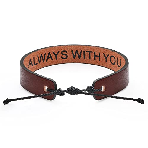 JoycuFF Inspirational Bracelets for Men Memorial Long Distance Gifts for Husband Dad Father Son Adjustable Hippie Jewelry Always with You