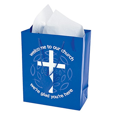 Fun Express Blue Welcome To Our Church Gift Bags (set of 12) Religious Party Supplies