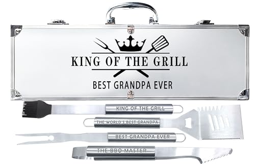 Bonsai Tree Fathers Day Grandpa Gifts, Gifts for Grandpa from Grandkids, Best Grandpa Ever Gifts - Fathers Day Grilling BBQ Gifts for Grandpa Papa - Grandpa Stainless Steel Tool Heavy Duty Set 4
