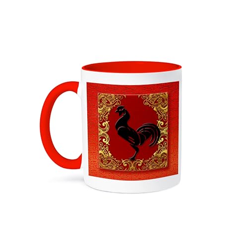 3dRose Coffee Mug, Size - 15oz - Chinese Zodiac Year of the Rooster Chinese New Year Red, Gold and Black New Year Collection - funny coffee cup gift