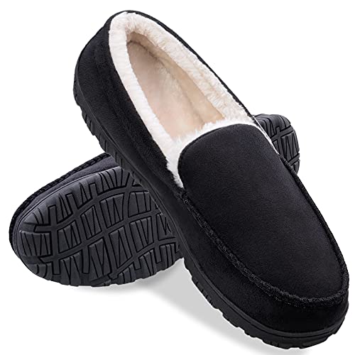 shoeslocker Slippers for Men Size 10 Mens Slippers Warm Indoor Outdoor Black