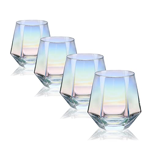 CUKBLESS Stemless Wine Glass Set Of 4(10 Oz),Iridescent Glassware,Modern Rainbow Wine Glass For Serving White Wine, Red Wine, Cocktail, Whiskey, Bourbon, Cool Water