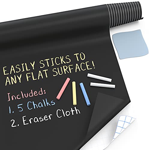 Kassa X-Large Chalkboard Wallpaper - Clear | 1.4ft x 8ft Adhesive Paper Roll | includes 3 Markers & Eraser Cloth | Peel & Stick on a Wall, Table & Desk | Ideal for Use at Home, School, Office & More
