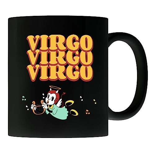 TGiakisz Virgo Black Ceramic Coffee Tea Mug, Virgo Zodiac Star Sign Mug, August September Birthday Mug
