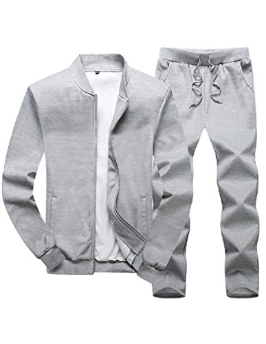 Lavnis Men's Casual Tracksuit Long Sleeve Running Jogging Athletic Sports Set Gray M