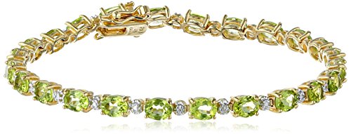 Amazon Essentials 18k Yellow Gold Plated Sterling Silver Genuine Peridot Oval Cut 5x4mm and Diamond Accent Tennis Bracelet, 7.25' (previously Amazon Collection)
