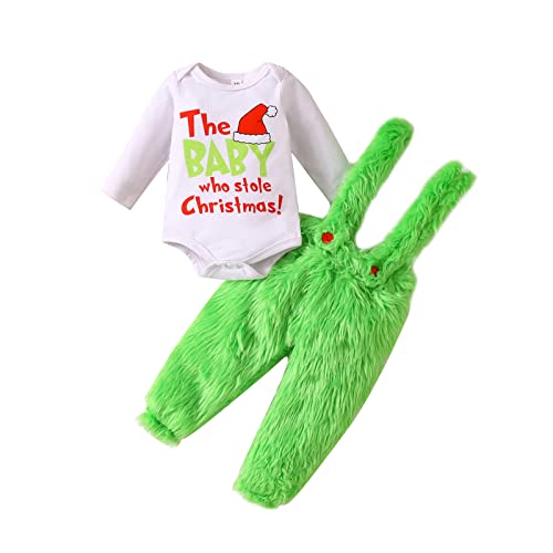 The Baby Who Stole Christmas Outfit Infant Baby Girl Boy Christmas Furry Outfits Funny Xmas Gift for Christmas Party (Green, 0-6 Months)