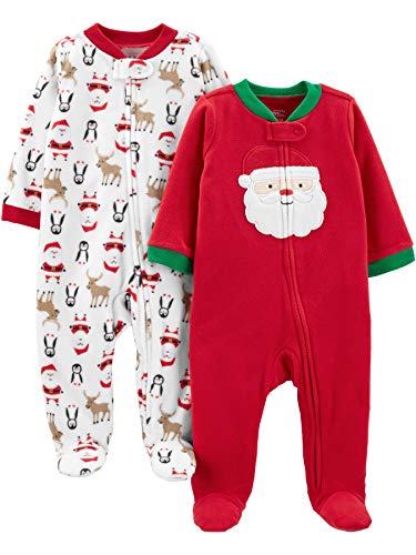 Simple Joys by Carter's Baby Holiday Fleece Footed Sleep and Play, Pack of 2, Red Santa/White Penguin, 3-6 Months