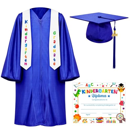 QZYL Kindergarten Graduation Cap and Gown, Unisex Congrats Grad Outfit with Tassel & Certificate for Preschool Kindergarten