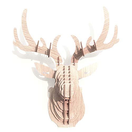 Hooshing Deer Head Wall Decor Trophy Sculpture DIY 3D Puzzle Beige, Wall Decoration for Living Room Office Home