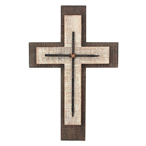 Stonebriar Decorative Worn White and Brown Wooden Hanging Wall Cross 15.7' x 10'