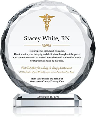 Personalized Crystal Nurse Retirement Gift Plaque, Customized with Retiring Nurse Name, Best Wishes and Retirement Date, Unique Nurse Retirement Award for Colleague and Friend (L - 8')