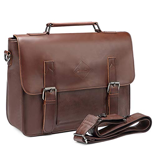 Zebella Vintage Pu Leather Briefcase Shoulder Business Laptop Messenger Bags Tote for Men - Brown