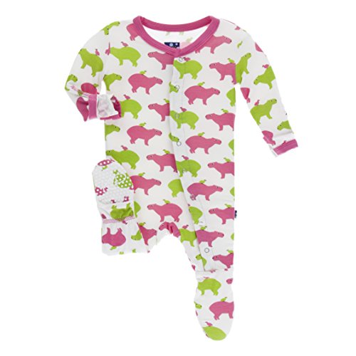 KicKee Pants Little Girls Print Footie with Snaps - Natural Capybara, 6-9 Months