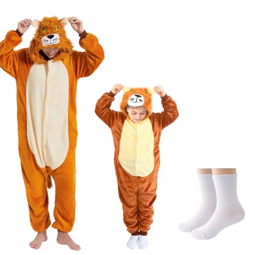 U-ParBoo Lion Costume Adult, Lion Suit Unisex Adult Onesie Pajamas Animal One Piece Halloween Costume Flannel Sleepwear Lion S