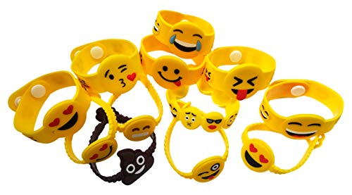 O'Hill 48 Pack Mixed Emoji Wristband Bracelets for Birthday Party Supplies Favors Prize Rewards