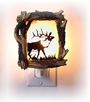 4.5 Inch Wooden Design with Antlered Elk Silhouette Night Light