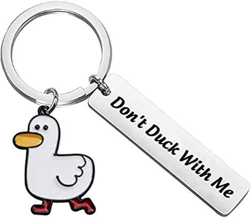 Fhavent Cartoon Duck Keychain Don’t Duck with Me Metal Duck Lovers Gift Key Chain Keyrings Gift Present for Husband Girlfriend Couple (White)