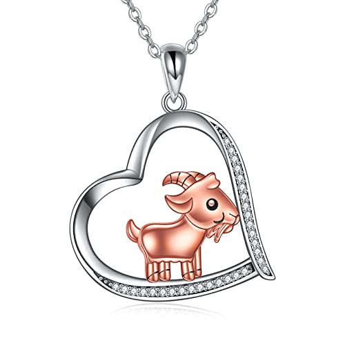 YAFEINI Goat Gifts for Goat Lovers Sterling Silver Goat Heart Necklace Goat Pendant Jewelry for Women
