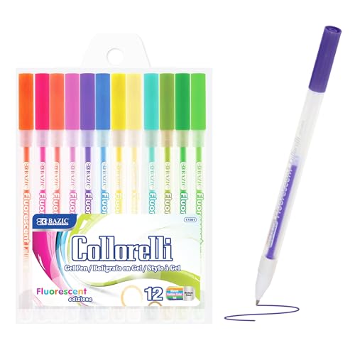 BAZIC Collorelli Gel Pen 0.8mm Neon Color, Acid Free Smooth Writing for Drawing Coloring Greeting Card Art Christmas Gift (12/Pack), 1-Pack