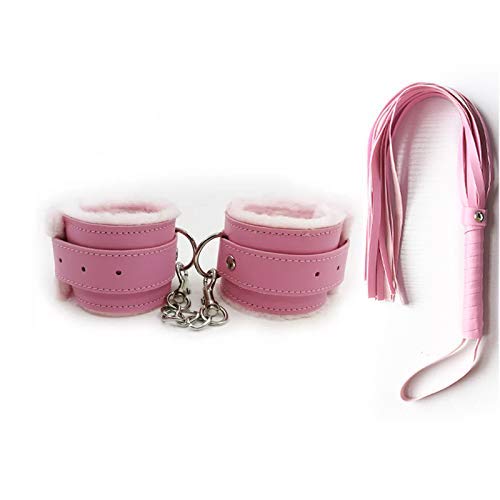 Soft Fur Leather Handcuff, Comfortable Fuzzy Faux Handcuffs+Whip