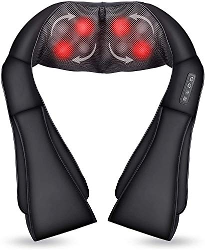Freego Shiatsu Back and Neck Massager with Heat Function, Deep Tissue Kneading Massager for Shoulder, Lower Back, Leg, Comfortable Leather, Muscle Pain Relief,Use at Home, Car, Office