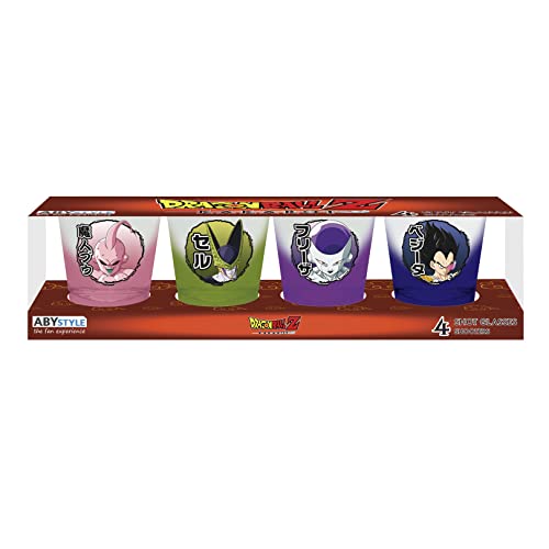 ABYSTYLE Dragon Ball Z Kakarot Villans 4 Shot Glasses 1.5 Oz. Featuring Buu, Cell, Frieza, and Vegeta DBZ Anime Manga Drinkware Home Essentials Gift