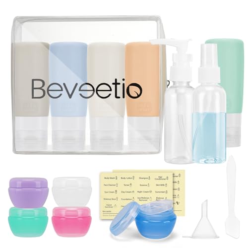 Beveetio Travel Bottles TSA Approved 15 Pack,2.9oz Silicone Refillable Size Containers, BPA Free Travel Tubes Toiletries for Cosmetic Shampoo Cream Conditioner Lotion Soap（2.9 OZ Multicolor）