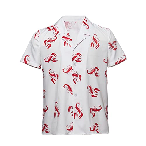 MelangCos Men's Kramer Seinfeld Lobster Shirt Button-Up White Shirt Short Sleeve Hawaiian Shirts (White, XL)